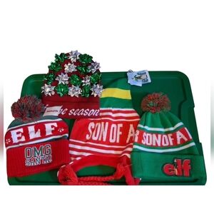 4 ELF & Christmas New Festive Holiday Knit Beanies Set